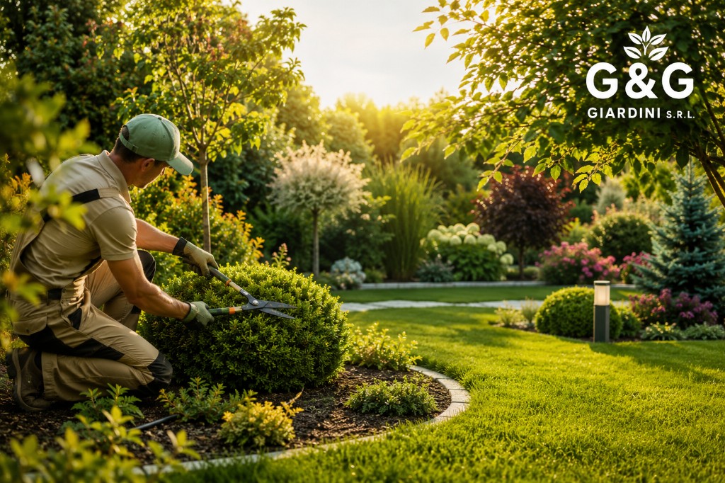 Giardiniere G&G al lavoro nella cura del verde